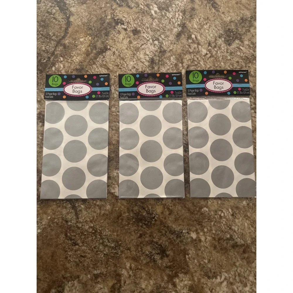 Amscan Silver Polka Dot Paper Favor Bags 30 Count 7x4.5